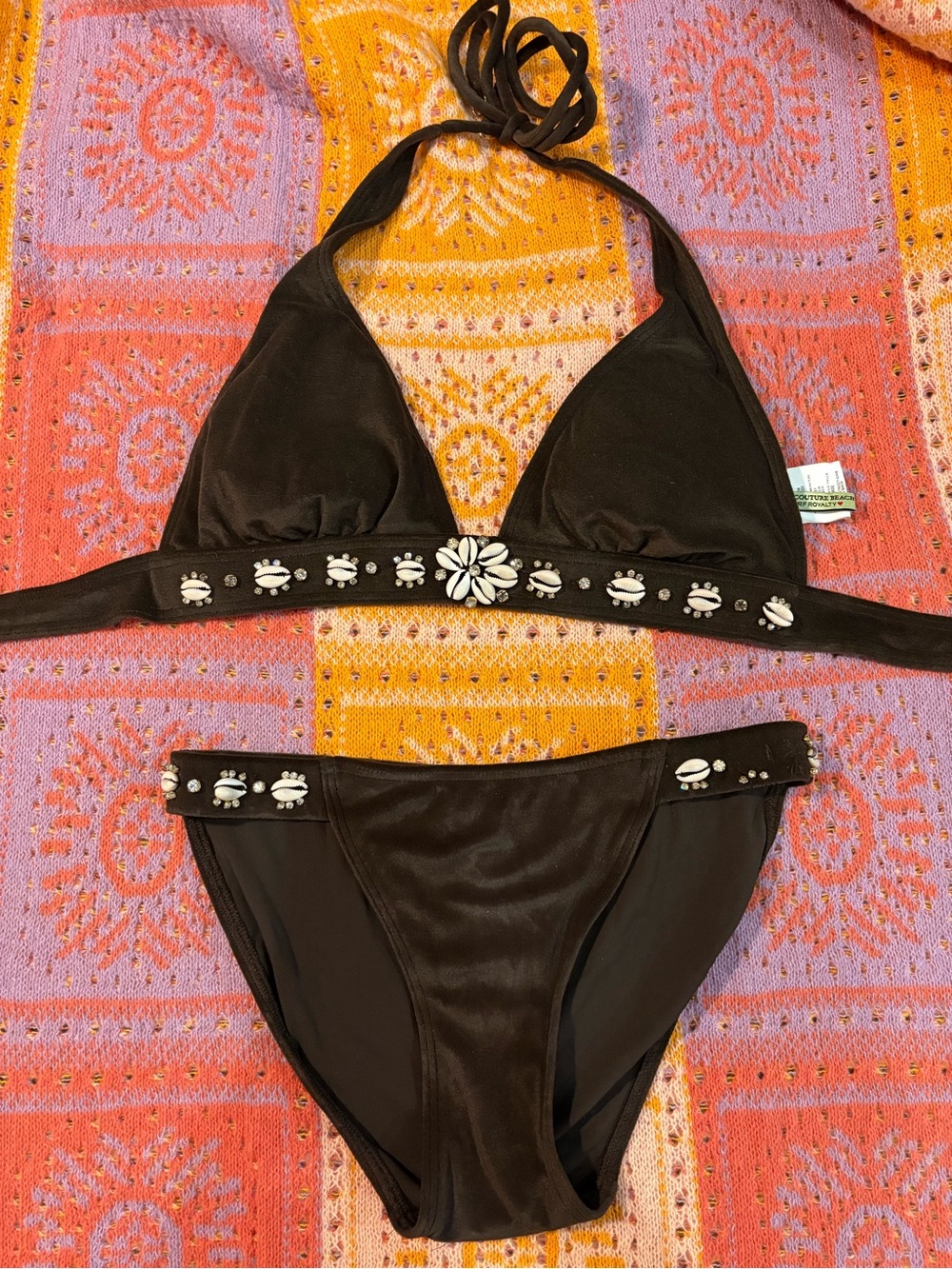 Vintage Juicy Couture Surf Royalty Brown Velour Bikini Sz L